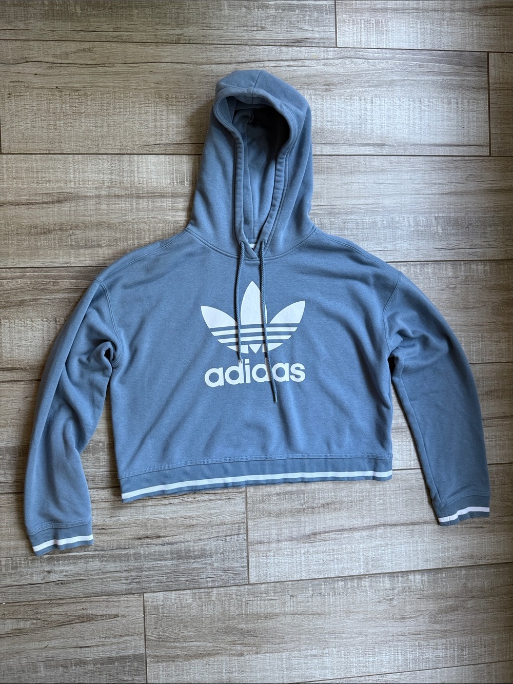 adidas Cropped Hoodie in Slate Blue with White Trefoil